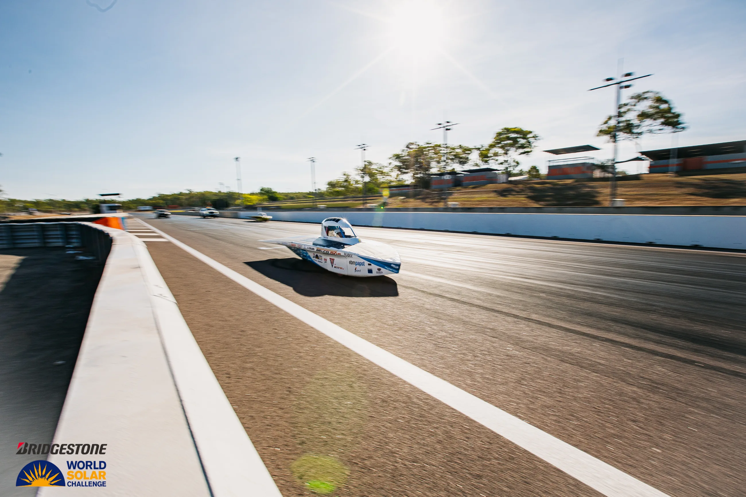 Hyperion on the track at Hidden Valley, Darwin, under a hard white sun.